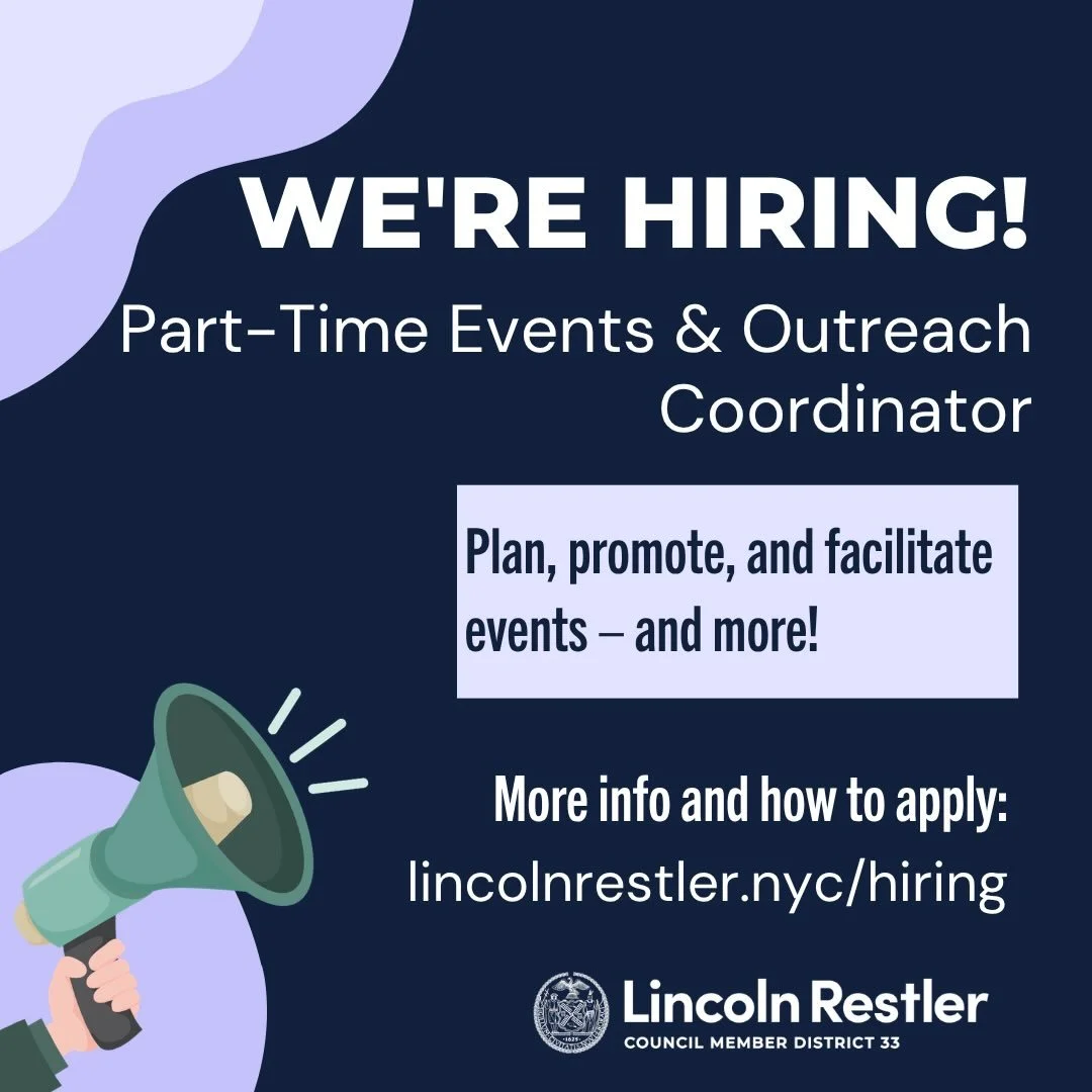 We&rsquo;re hiring!

Our office is looking for a part-time Events &amp; Outreach Coordinator. Get more info about the position and apply here: lincolnrestler.nyc/hiring