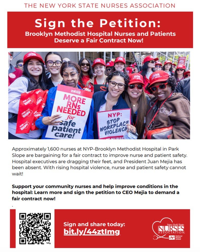 I stand in solidarity with the nearly 1,600 incredible nurses at Methodist Hospital who are fighting for a fair contract.

I urge @nyphospital management to swiftly reach an agreement that includes safe staffing ratios and strong workplace health and