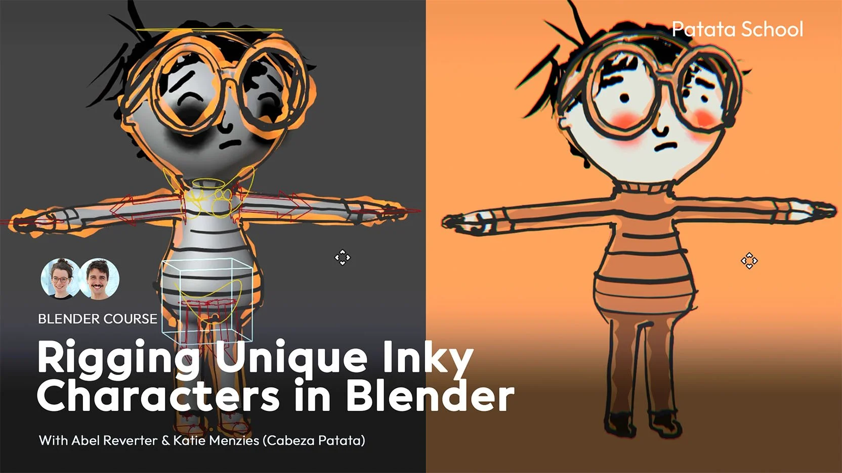 Ever dreamed of turning your 2D designs into a fully rigged 2.5D character? We start with a cube and, in no time, we get a fully rigged, ready-to-animate character including an efficient face rig system. Using brushes, compositor nodes, and Grease Pe