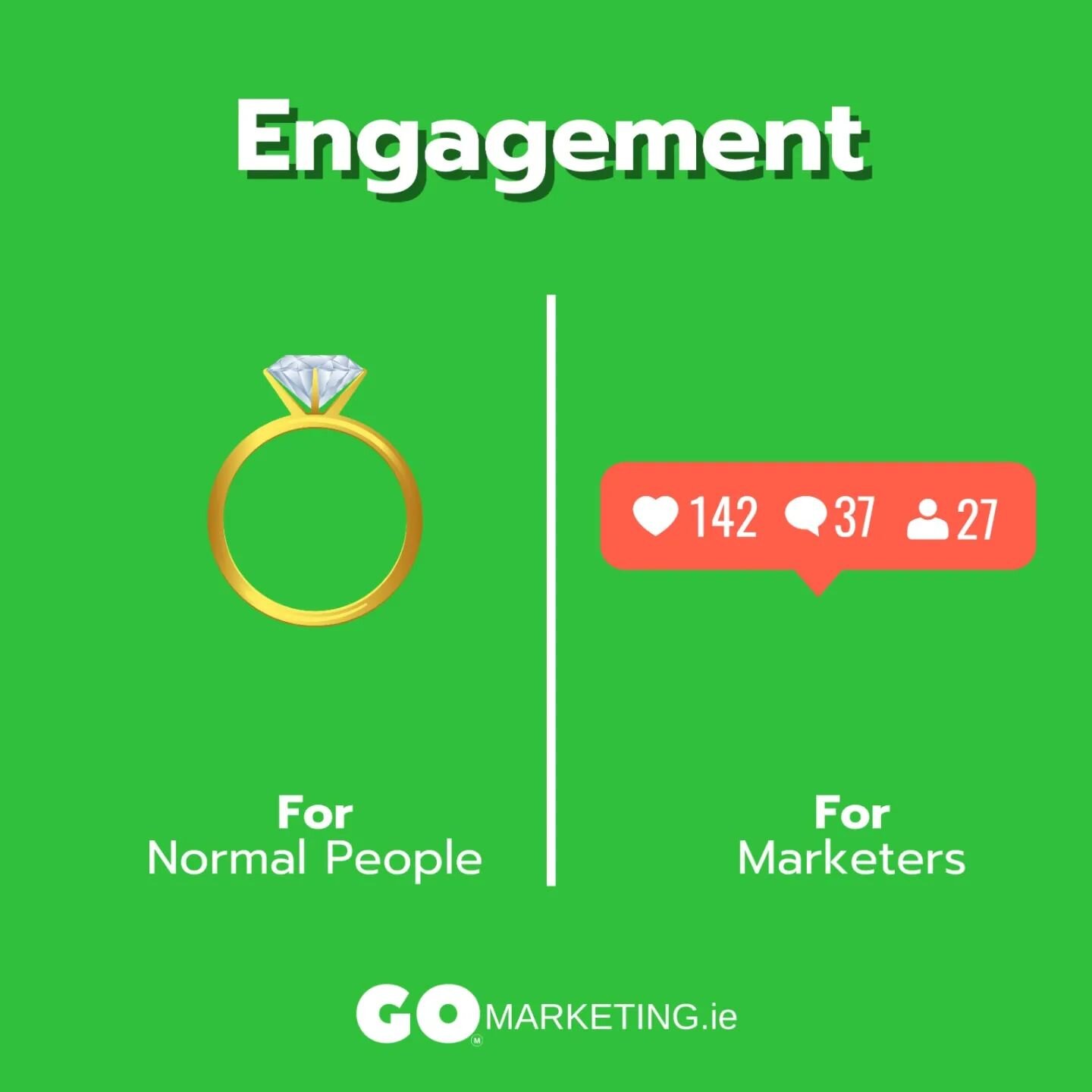 Normal People VS Marketers 🤣😂
For normal folk, &quot;engagement&quot; might mean slipping on a shiny ring and embarking on a journey of love and commitment. 💖 But for marketers, it's all about those digital indicators &ndash; likes, comments, and 