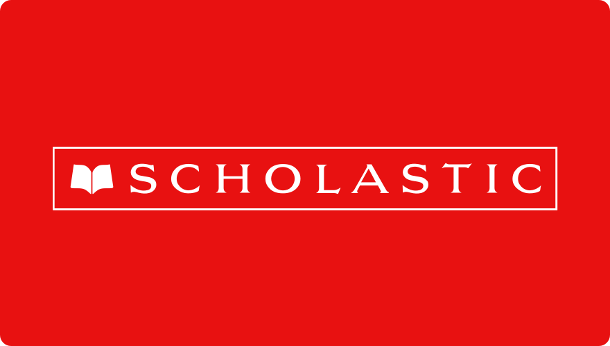 Scholastic logo with red background and white text and icon.
