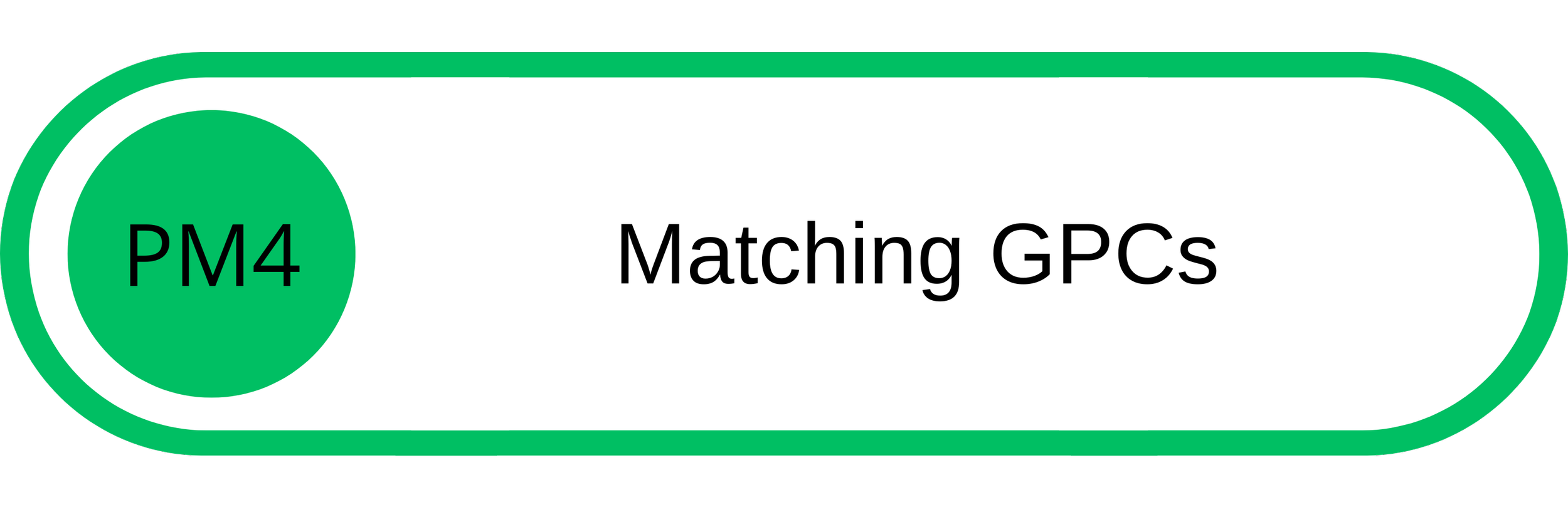 Flowchart with a green circle labeled 'PM4' connected to a white rectangle labeled 'Matching GPCs'