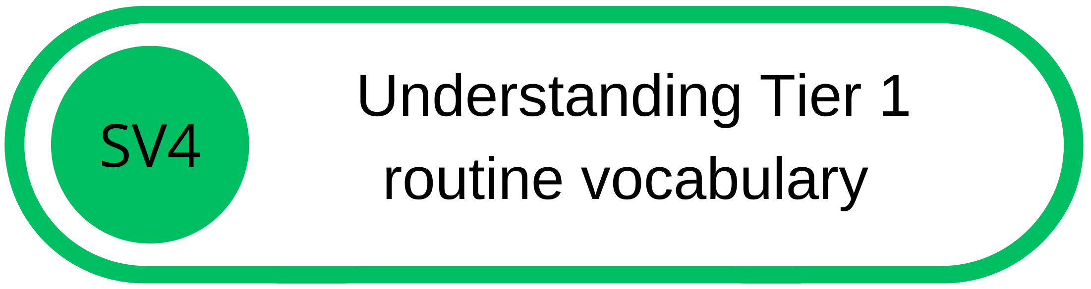 Green and white oval badge with the text 'Understanding Tier 1 routine vocabulary' and a green circle with 'SV4' inside.