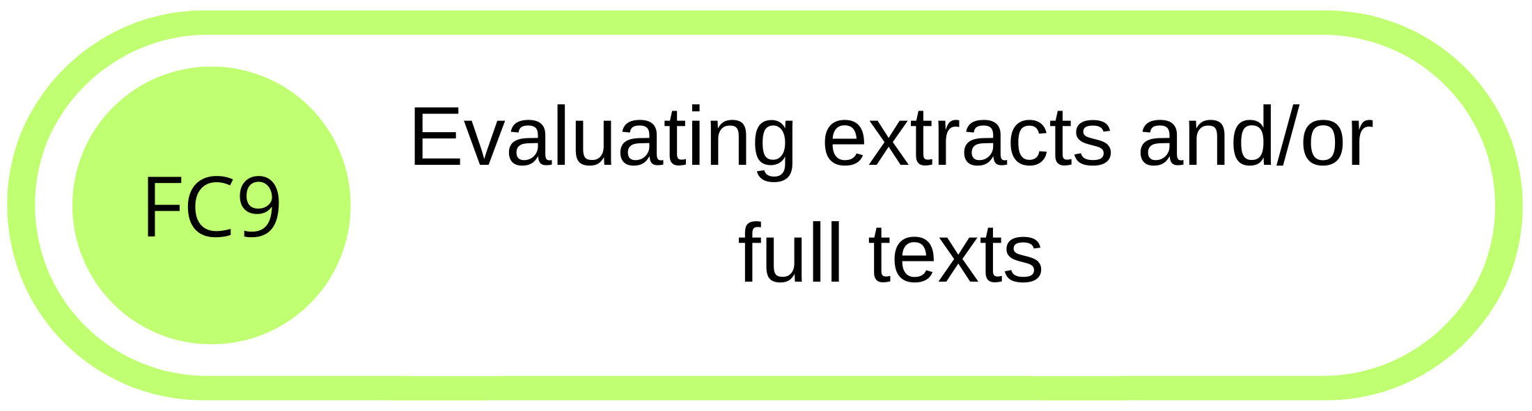 Button labeled 'Evaluating extracts and/or full texts' with code 'FC9' inside a green outline.