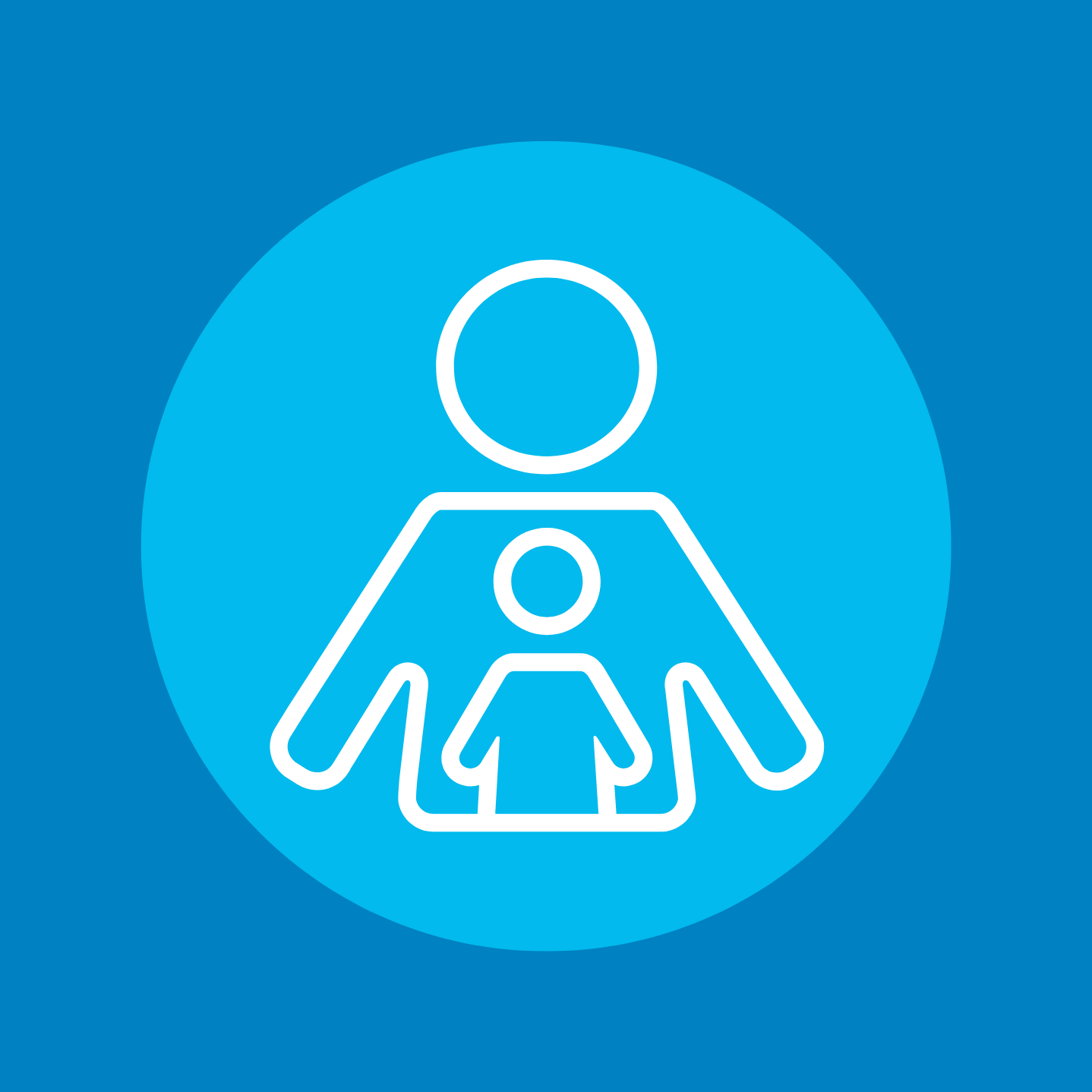 Icon of an adult and child, symbolizing parent or guardian with a child, on a blue background.