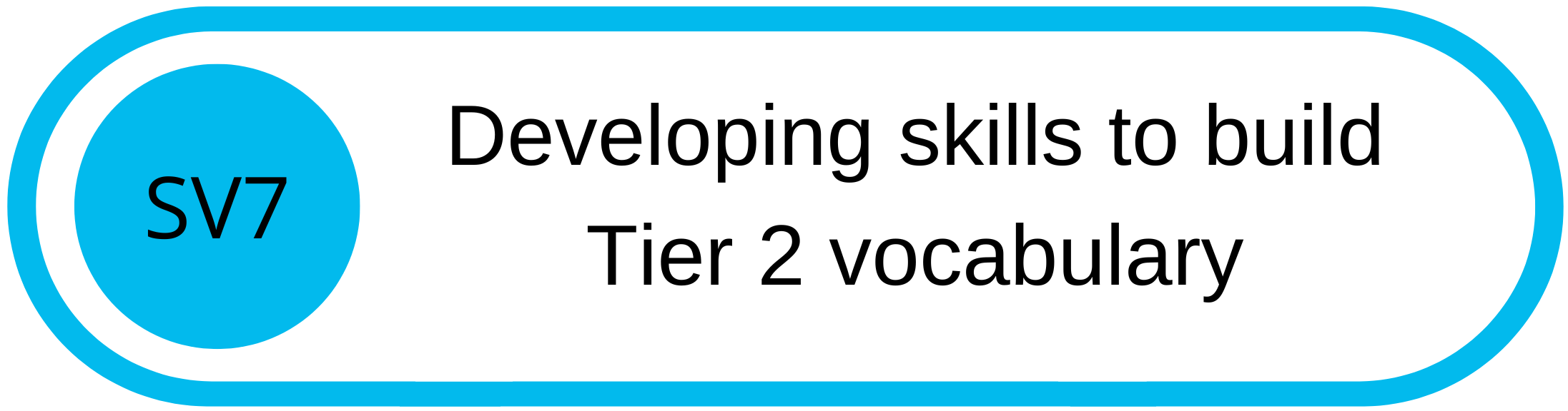 Badge with blue circles and black and white text that says 'Developing skills to build Tier 2 vocabulary' and 'SV7'