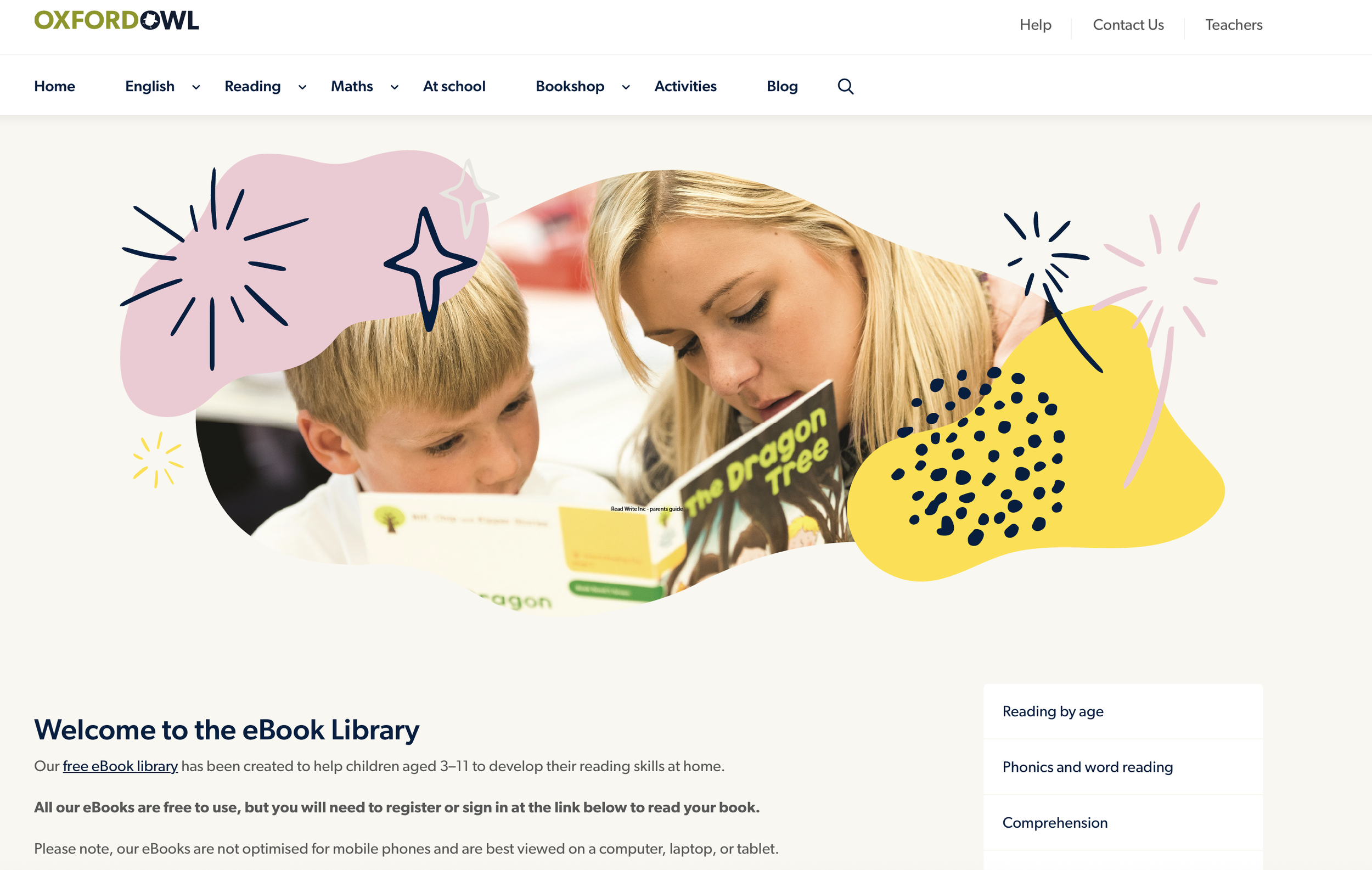 Image of Oxford Owl Free EBooks Webpage