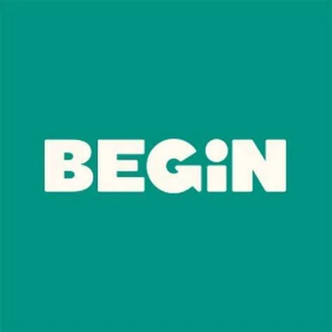 Green background with the word 'BEGIN' in white, bold, stylized font.