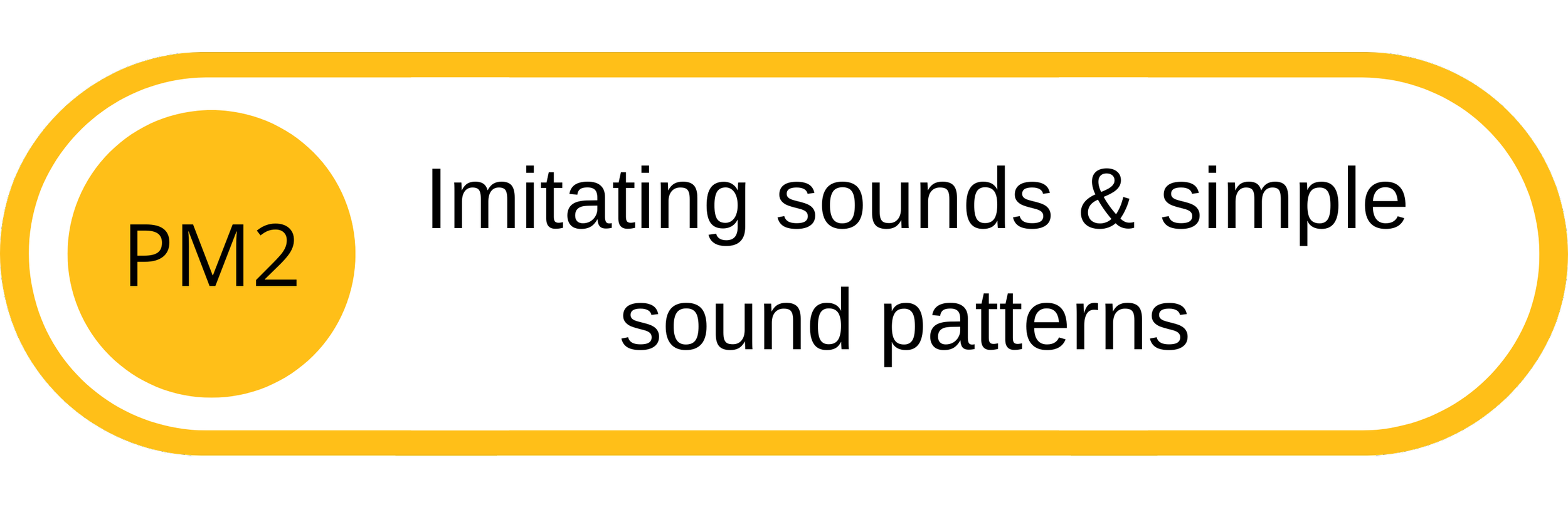 Graphic label reading 'PM2 Imitating sounds & simple sound patterns' with yellow and white background.