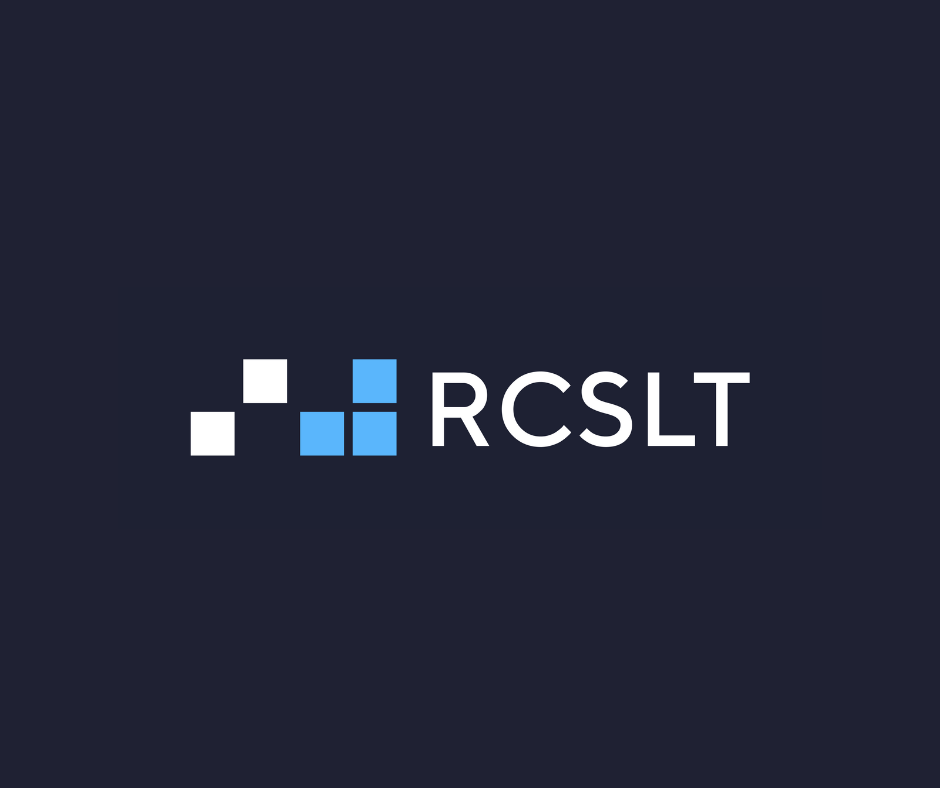 Logo with blue and white squares and the text RCSLT on a dark background.