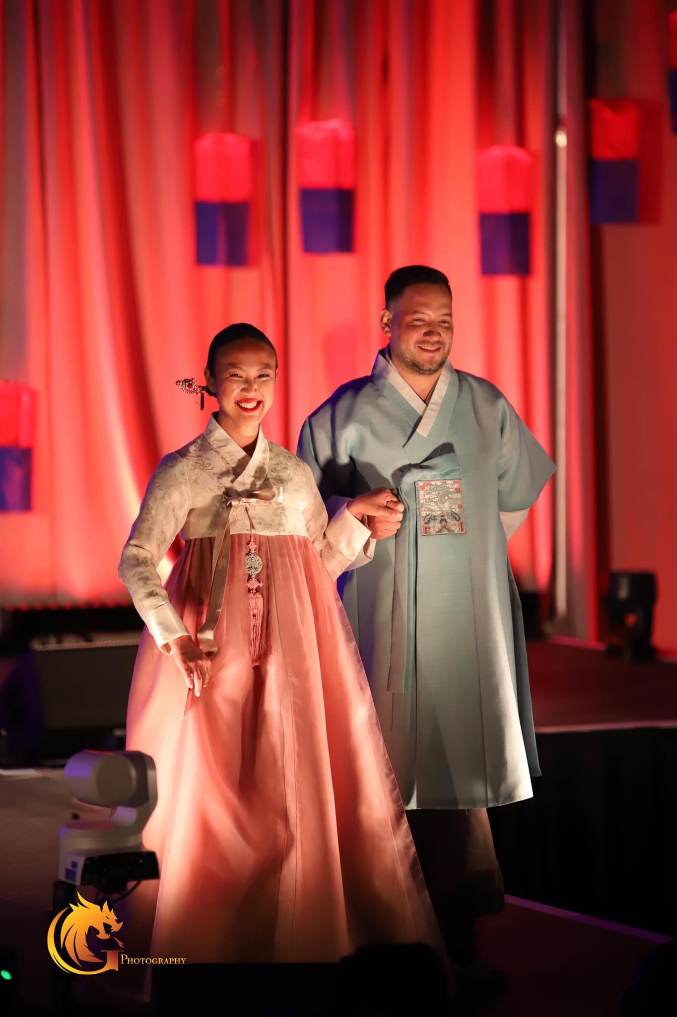 Wearing traditional Hanboks with my fashion show partner, Andres, for the 50th Anniversary of the KAAGP celebration in April!