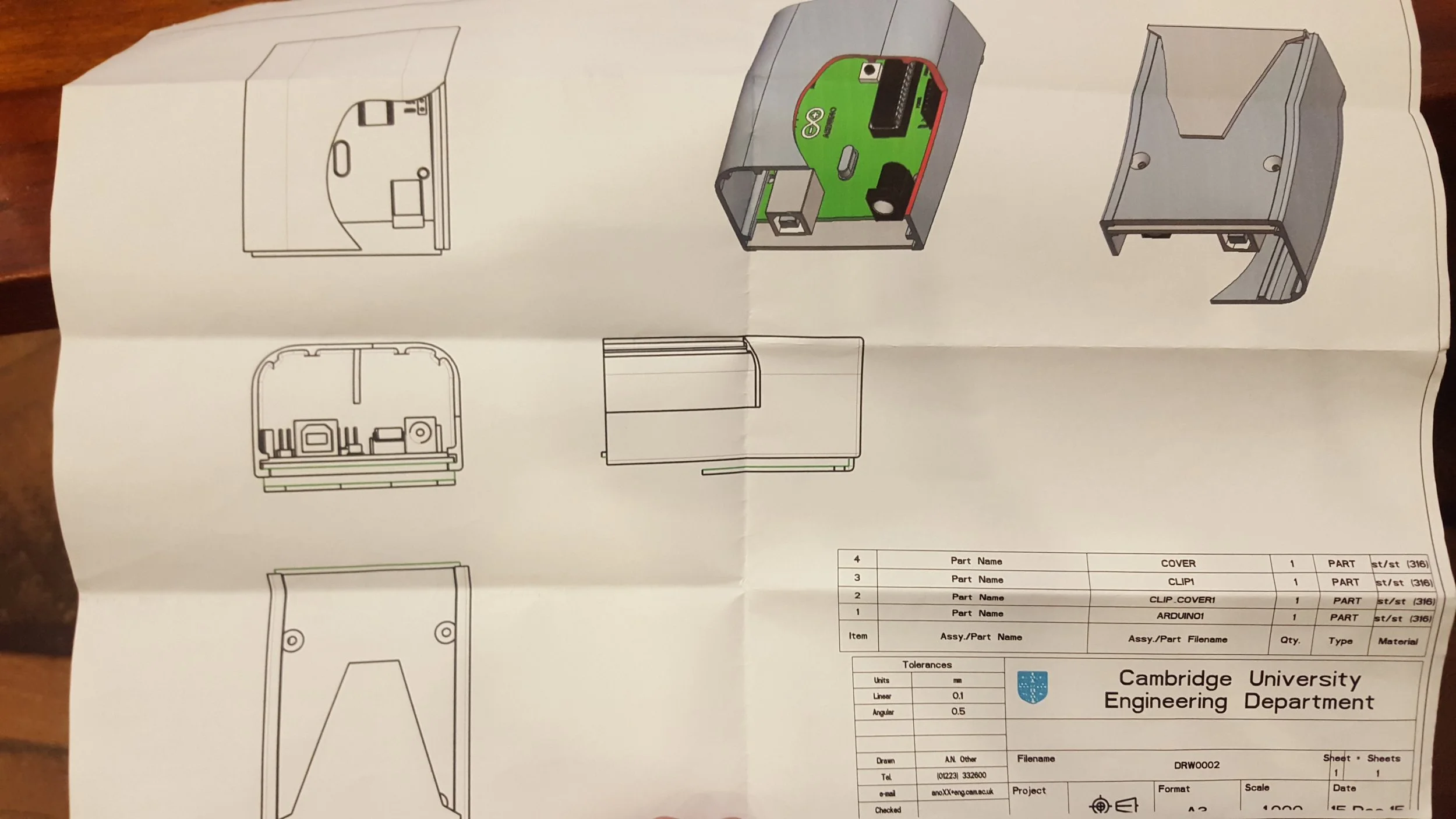 Technical drawing of the assembly. Created with the help of the Cambridge university engineering department