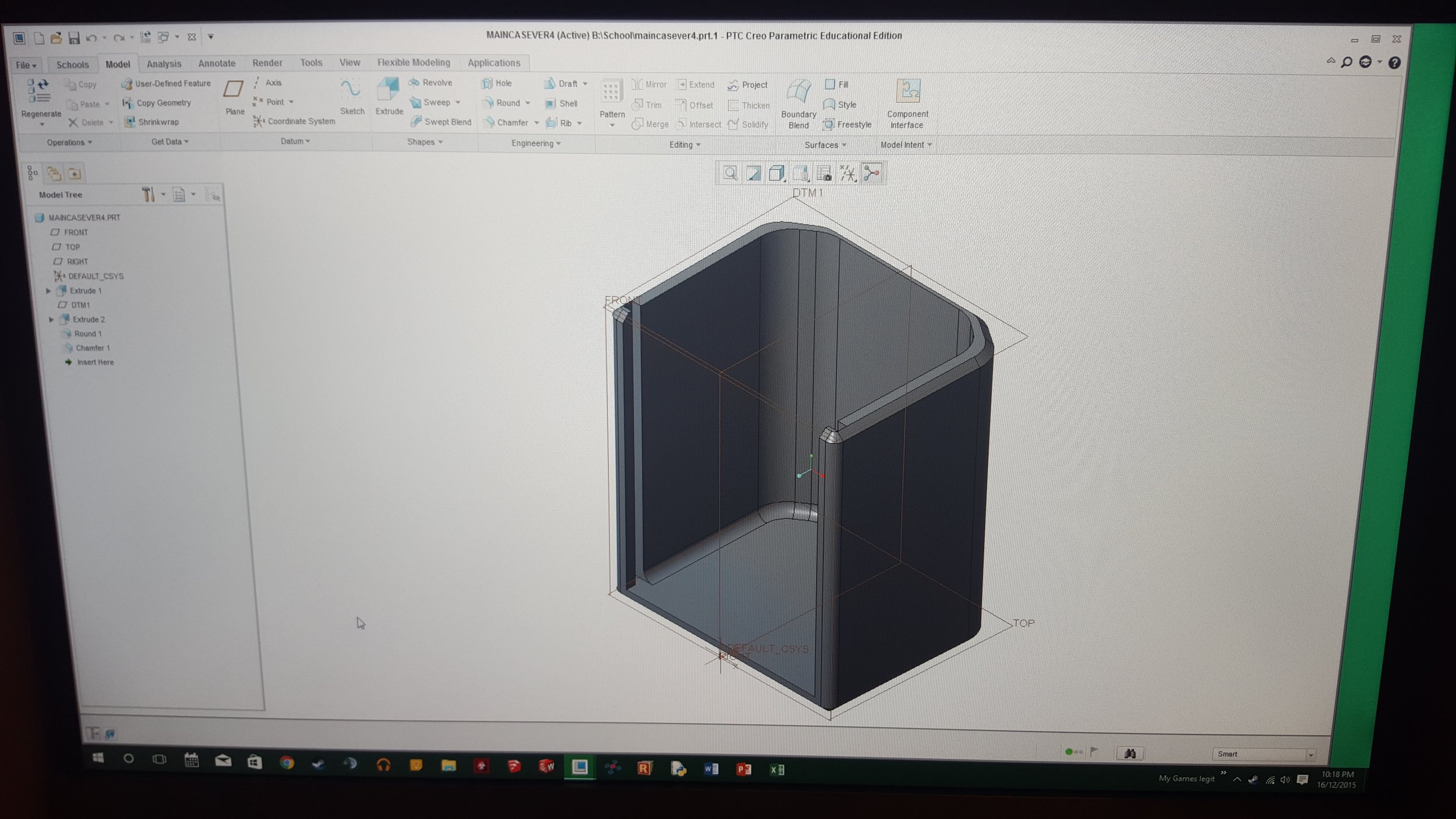 This is a component of the CAD model I designed for the final design. This was my first time using the CAD software PTC Creo, and it was a great learning experience.