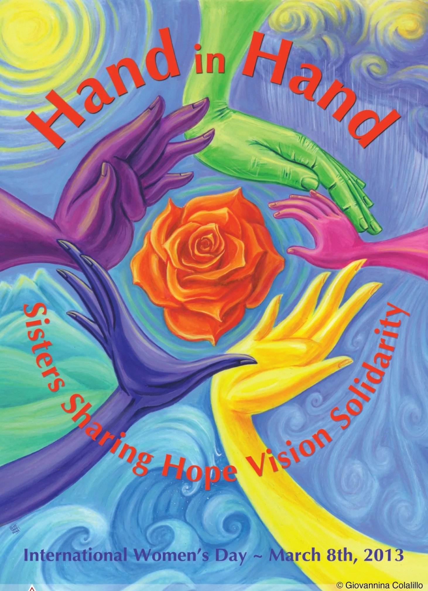 HAND IN HAND, International Women's Day, campaign poster for the Ontario Federation of Labour project.