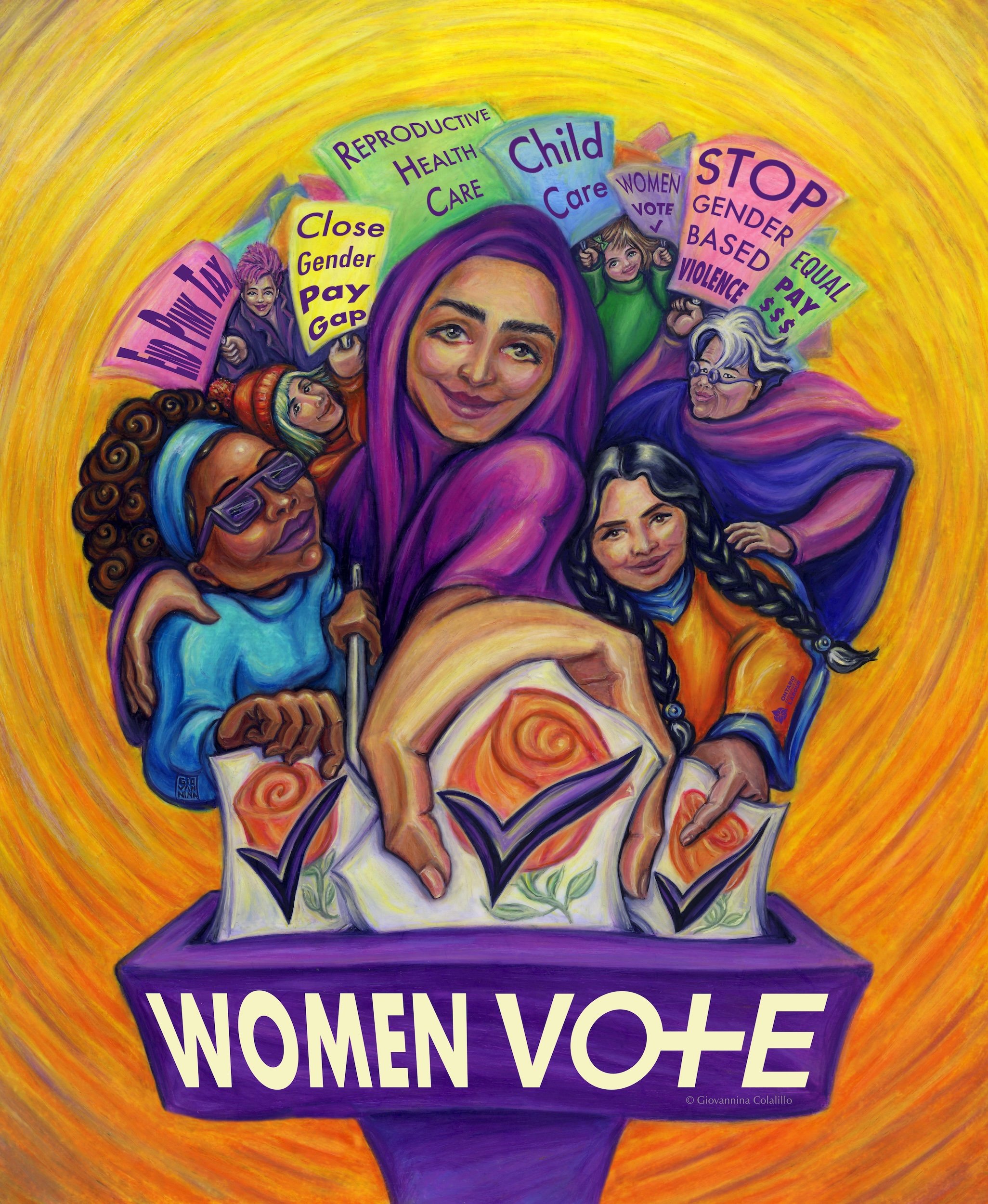 WOMEN VOTE, International Women's Day, campaign poster for the Ontario Federation of Labour project.