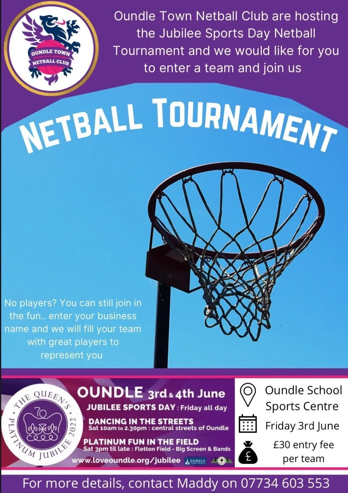 Netballer? Check out this event in Oundle on 3rd June…