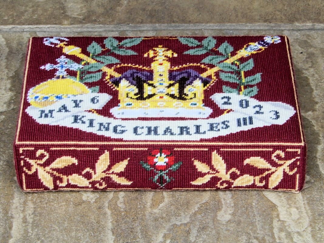 This beautiful kneeler commemorates the Coronation of King Charles III; it was kindly donated, by a bell ringer, to St Andrew&rsquo;s Church Cotterstock, in memory of all the ringers who have rung on special occasions in our church.  Note the detail 