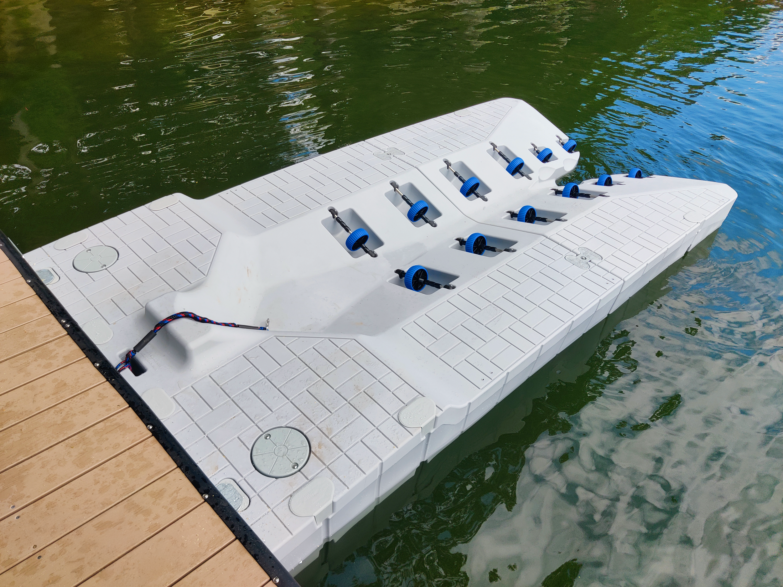 Snap Port 80, jet ski dock connected to floating wooden dock