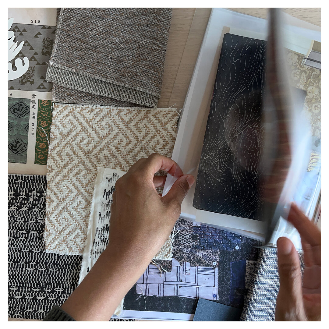 The initial stages of a design are fun to plan. Having decided on the broad ideas, we can start working on the finer details.

Bookings for Q3 are open! Our specialty is custom textile design solutions like jacquard, screen-print, block-print, embroi