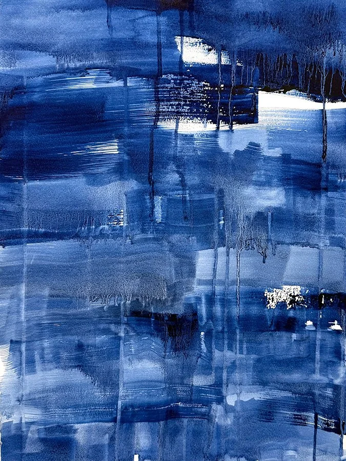 Blue Series #14 
Watercolor on paper, 18"x24" plus 1" white border