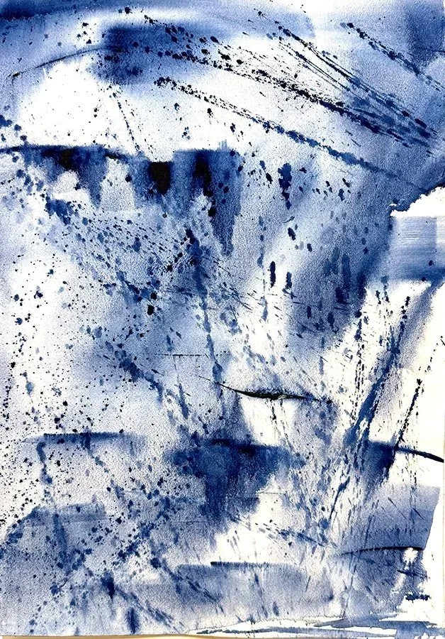 Blue Series #13A 
Watercolor on paper, 14"x20" plus 1" white border