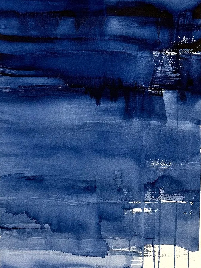 Blue Series #13B 
Watercolor on paper, 14"x20" plus 1" white border