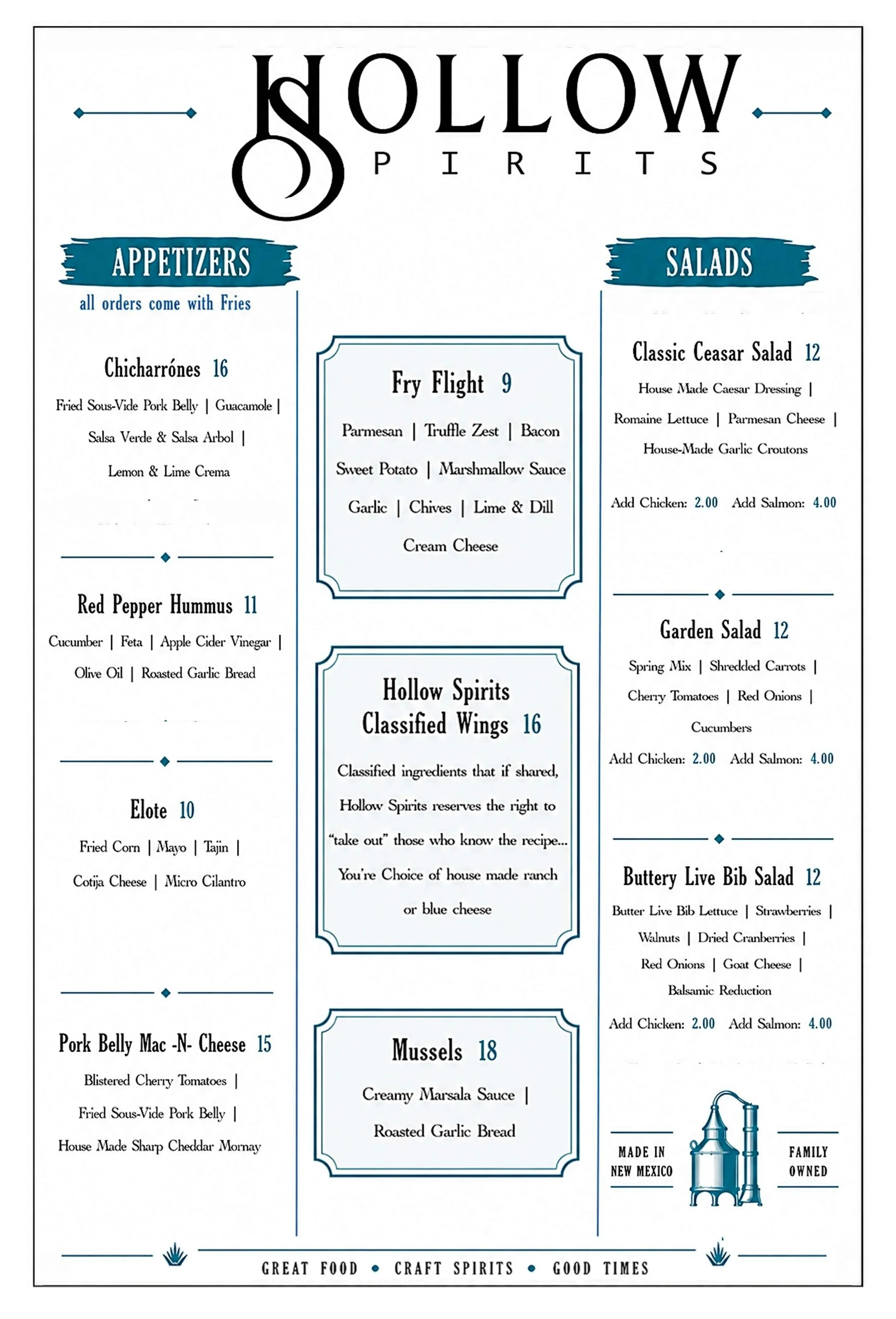 Food menu Hollow Spirits