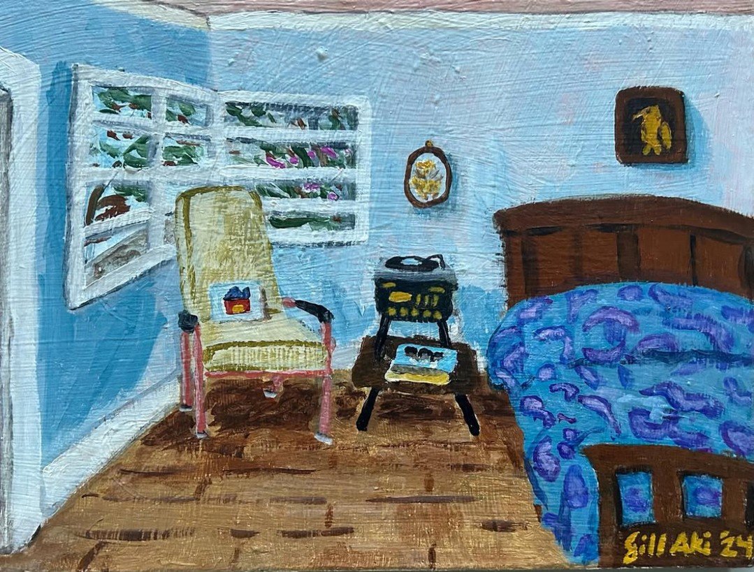 @nani.nani.studio shares - &ldquo; #7 Woodsmen Cabin at @souwester.
Acrylic paint on 9x12&quot; thrifted canvas.&rdquo;