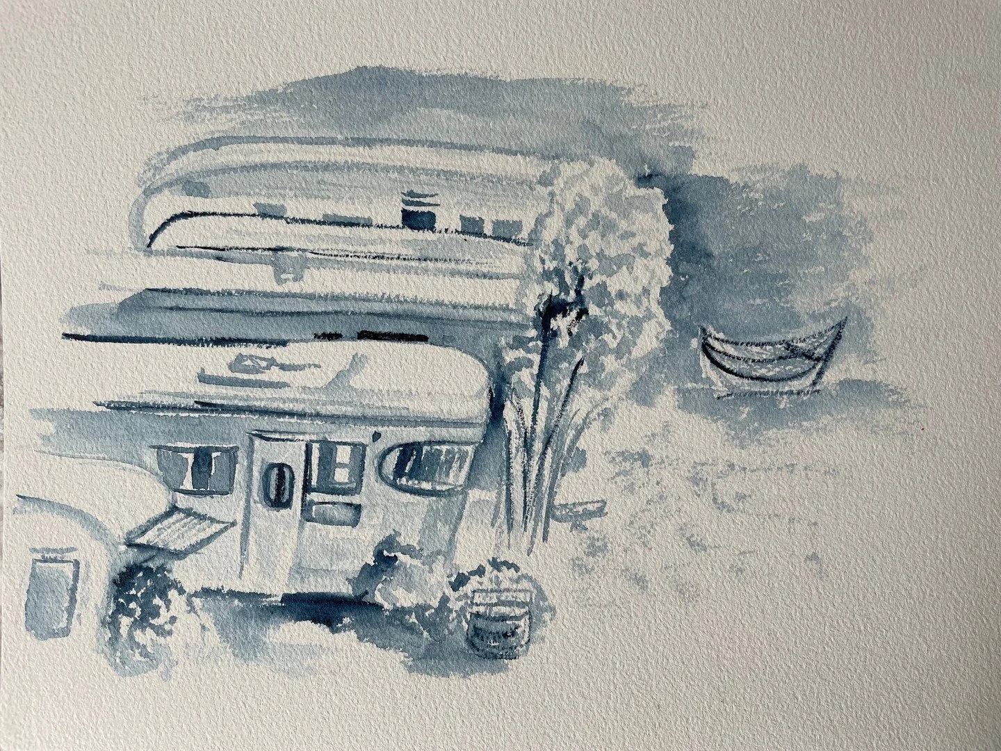 “My process was to start the day with writing, dedicating at least an hour a day to some free writes that I hope to develop when I get back. I then spent time researching and reading through how to paint different lighting in watercolor. The re