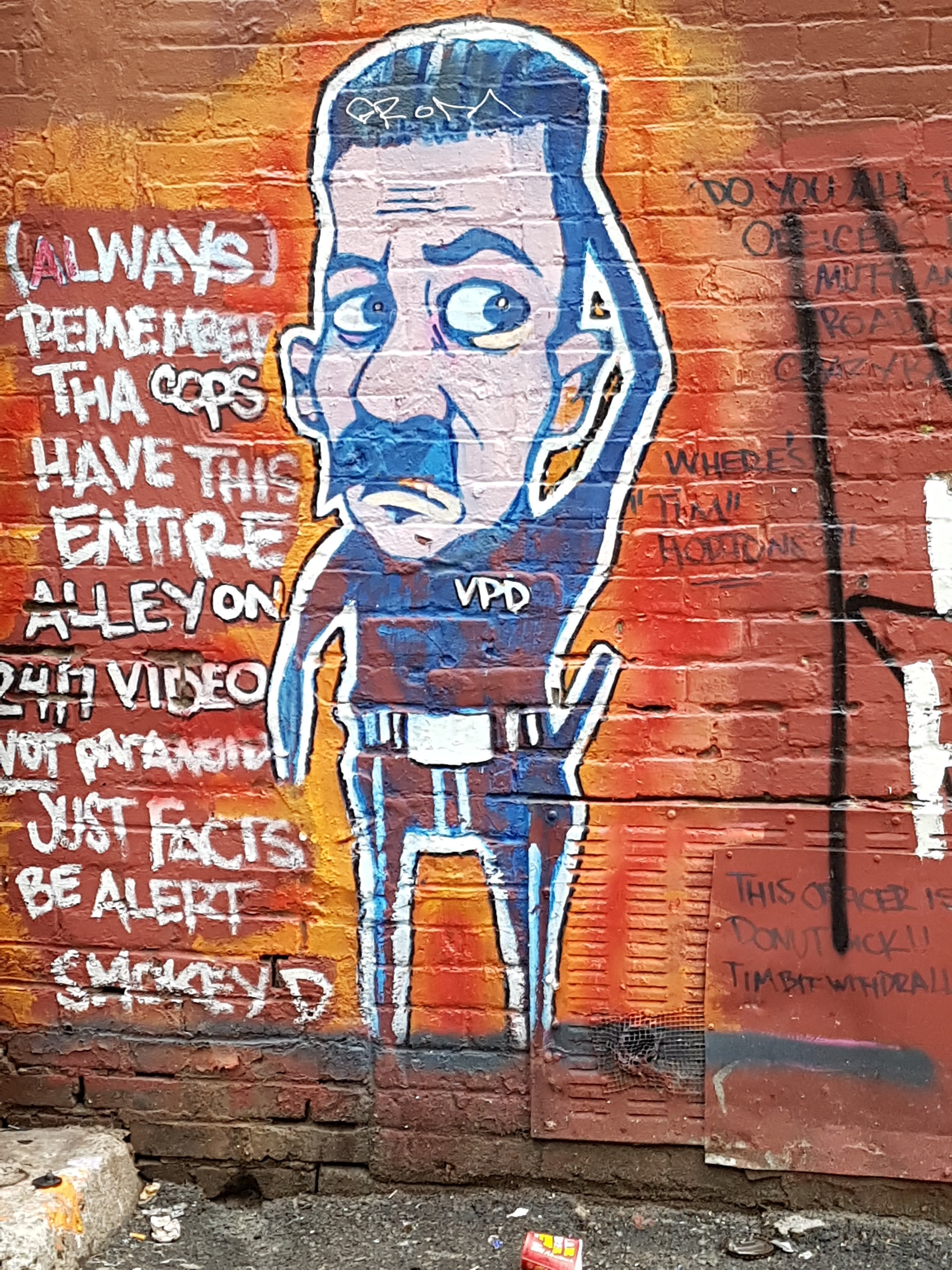  Alley graffiti with a public service announcement by artist Smokey D. 