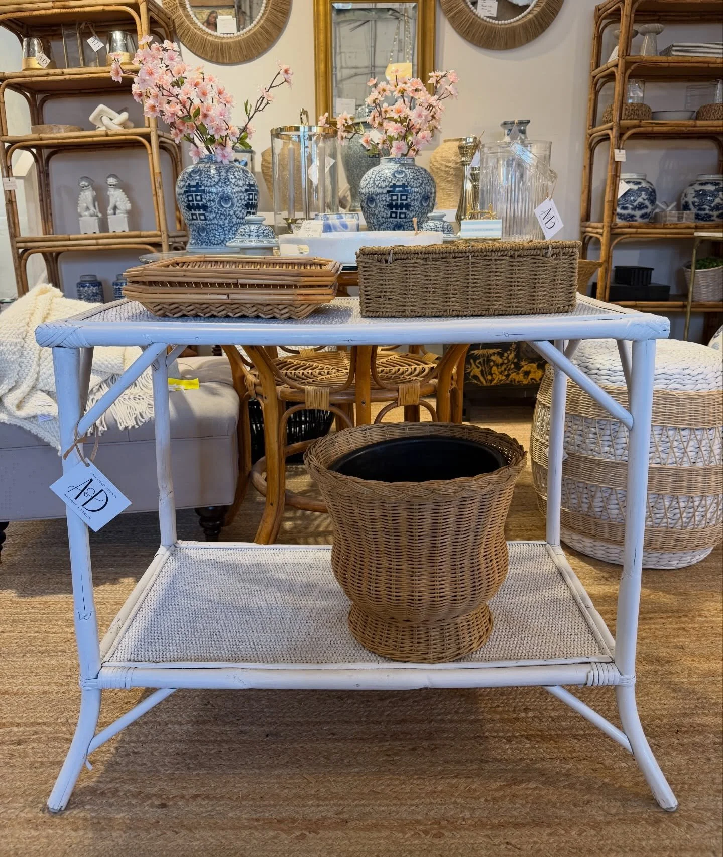 Nothing screams spring more than rattan and blue &amp; white chinoiserie