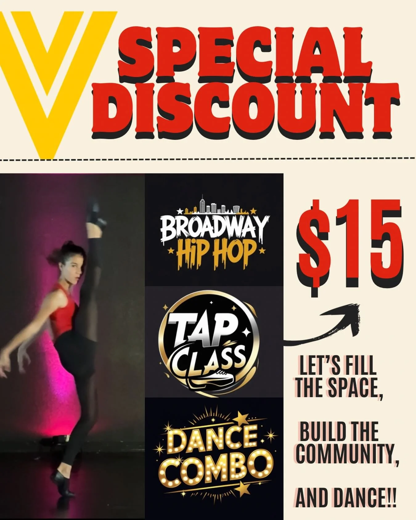 CHRISTMAS CAME EARLY! 

Starting now&hellip; our 3 large studio space classes are just $15.

Why? 

We want to see our impact, and joy of training these dance styles grow! 

Let&rsquo;s fill this space. 

Let&rsquo;s build the community.

And let&rsq