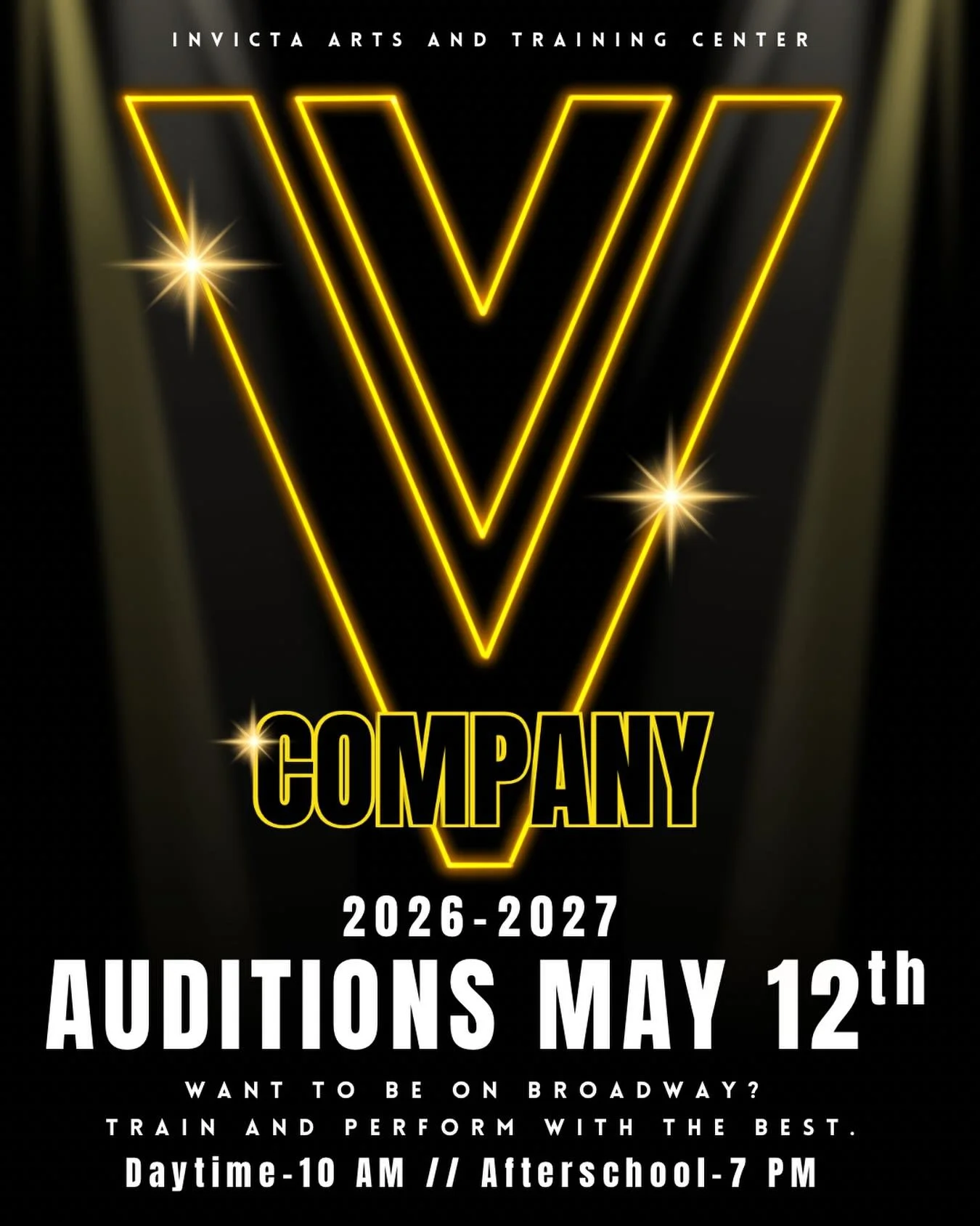 COMPANY 2026 - 2027 ✨🔥

AUDITIONS MAY 12th

Want to be on Broadway? Train and perform with the best.

Daytime audition: 10 AM 

Afterschool audition: 7 PM 

SAVE THE DATE. Get into class this spring. 

Sign up coming soon. 

#houstontheatre #houston