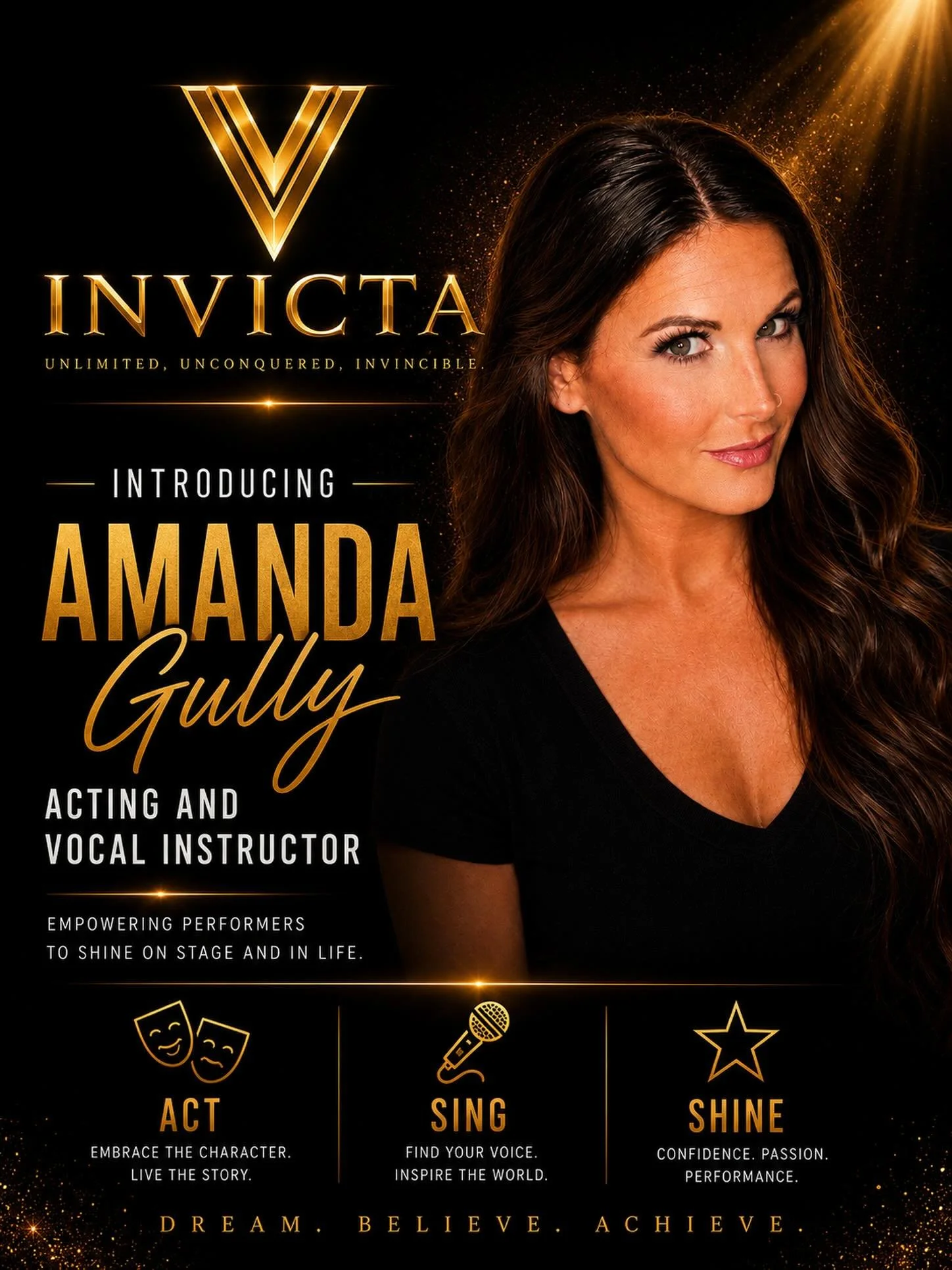 INSTRUCTOR ANNOUNCEMENT‼️

We are THRILLED to announce that @amandarushinggully will be joining our Invicta Team this Summer.

She will have both Acting and Vocal Classes. Stay tuned for those to be announced soon!

Give her all the support you can &