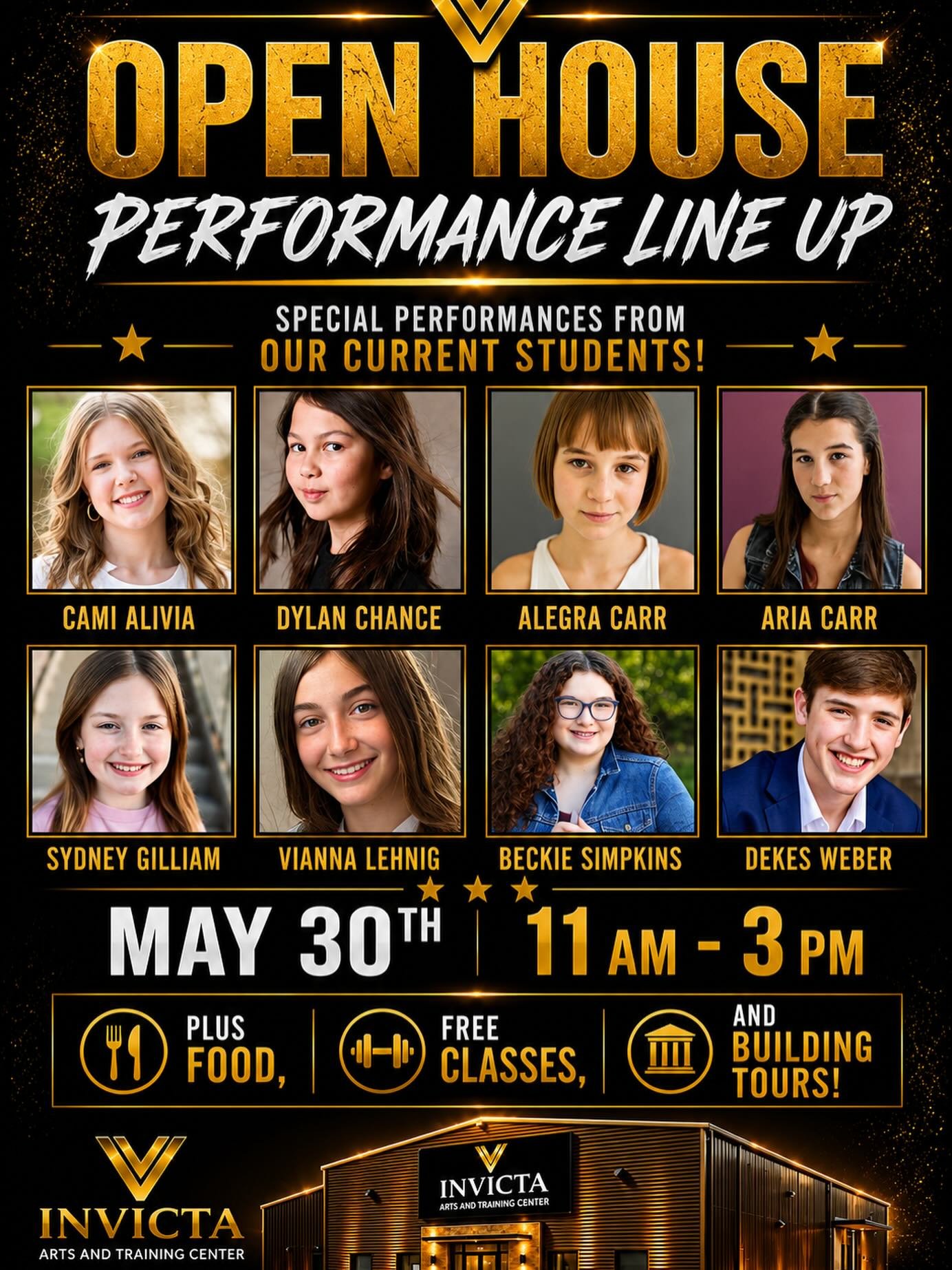 INVICTA OPEN HOUSE: PERFORMANCE LINE UP 🎭✨

We&rsquo;re moving to our first ever FACILITY! 

13462 FM-529 HOUSTON, TX 77041

MAY 30th 11 AM - 3 PM 

FREE CLASSES 🎶🩰🏋️

BUILDING TOURS 🗺️

PARENT AND FACULTY TALK BACK 📝

AND&hellip; STUDENT PERFO