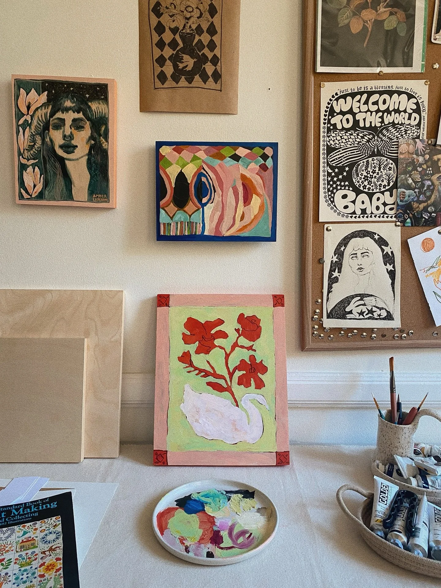 .:. desk portals // finding my way back to painting

#folkart #neofolk #naivepainting #wip #studio