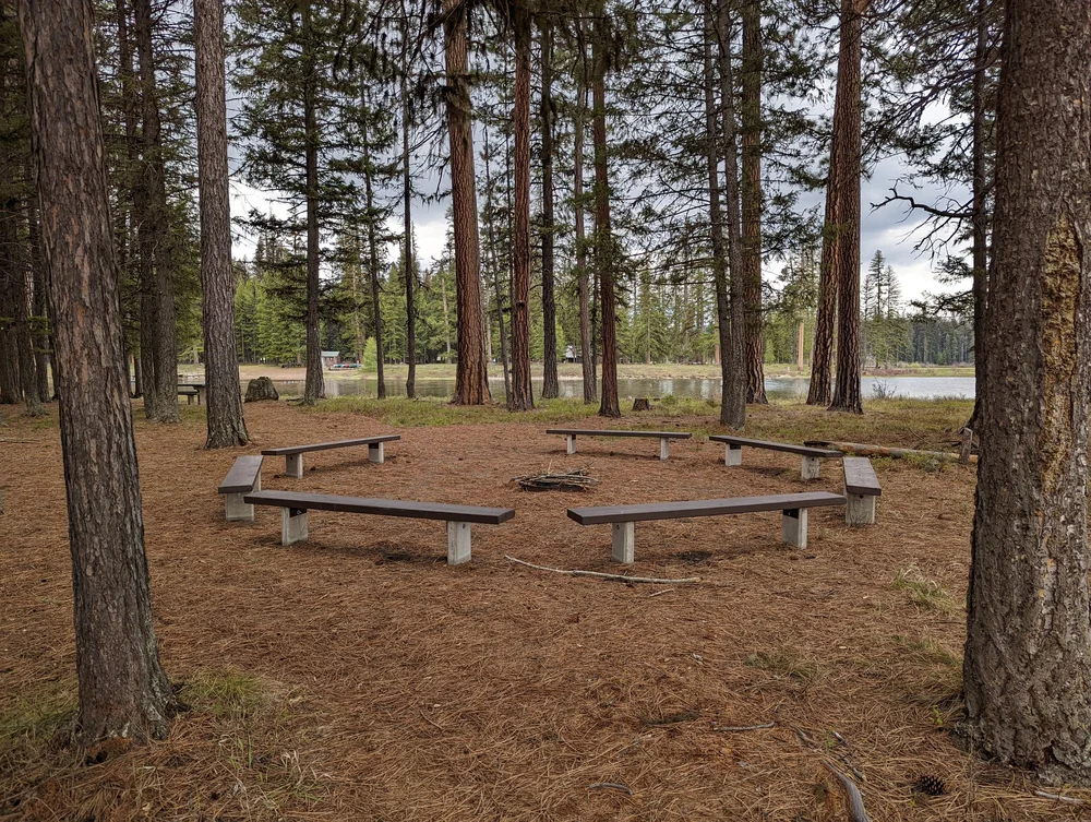  Benches surrounding a campfire 