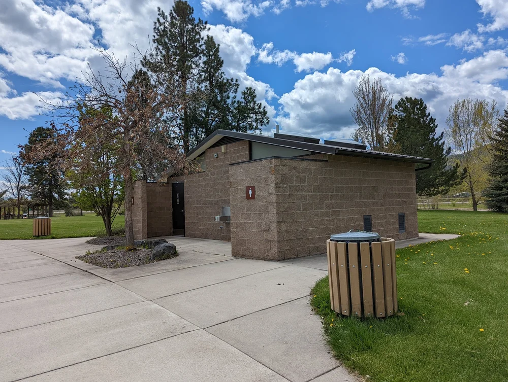  Another large restroom building on the left side 