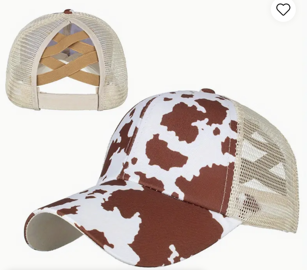 Brown Cow Print Trucker Ponytail