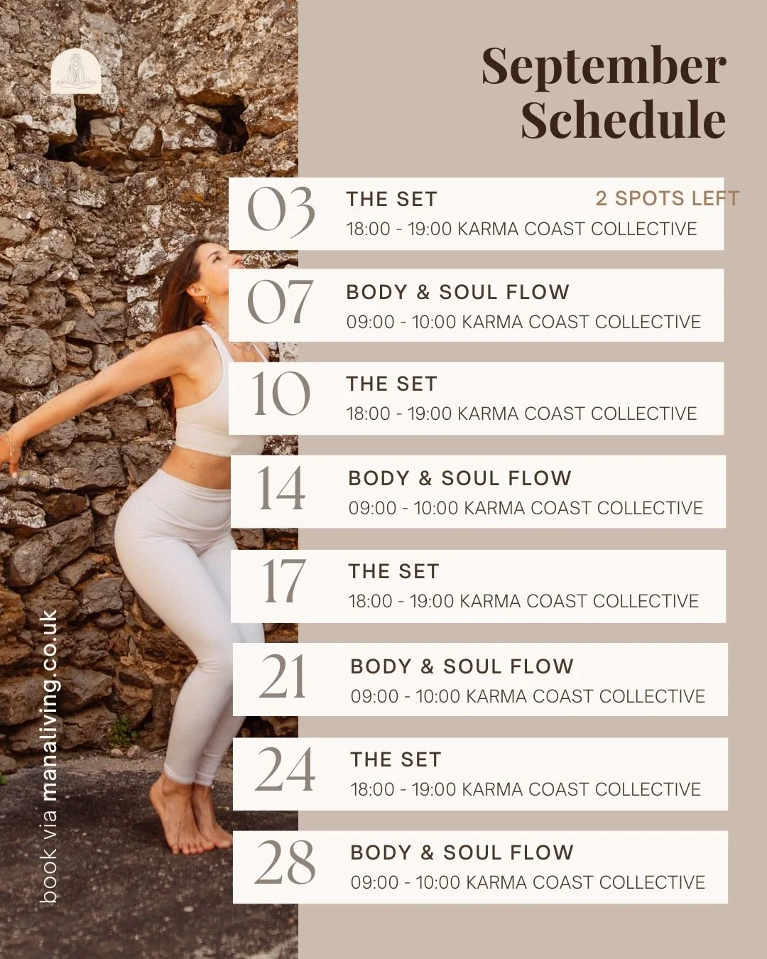 NEW for September @karmacoastcollective 

&bull; Every Tuesday | 18:00 - 19:00
THE SET
Mindless routine becomes mindful ritual. Traditional yoga adapted to modern bodies with functional movement, mobility and longevity in mind. We will build heat, ex