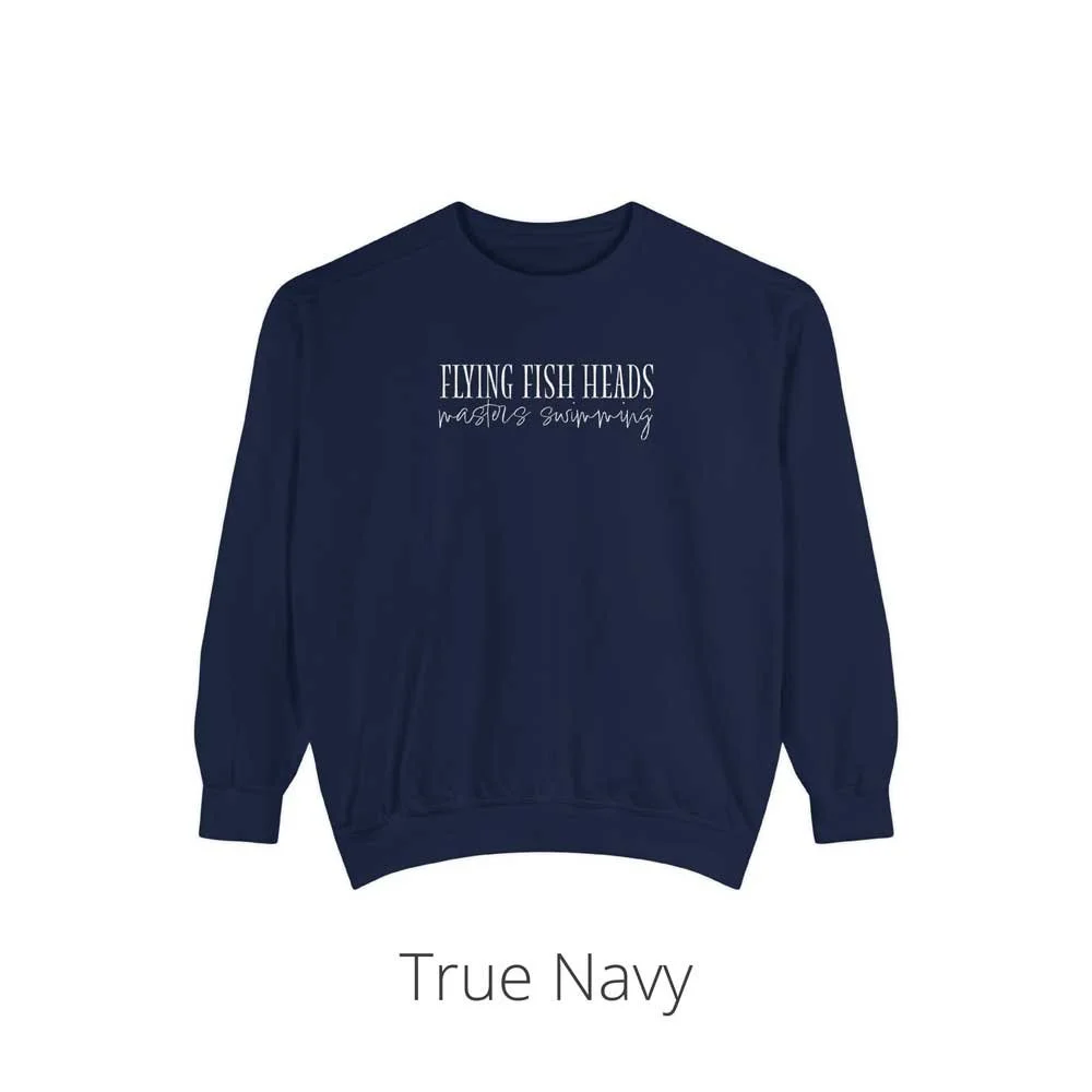 True Navy Flying Fish Heads Masters Swimming Comfort Colors Crew, Front