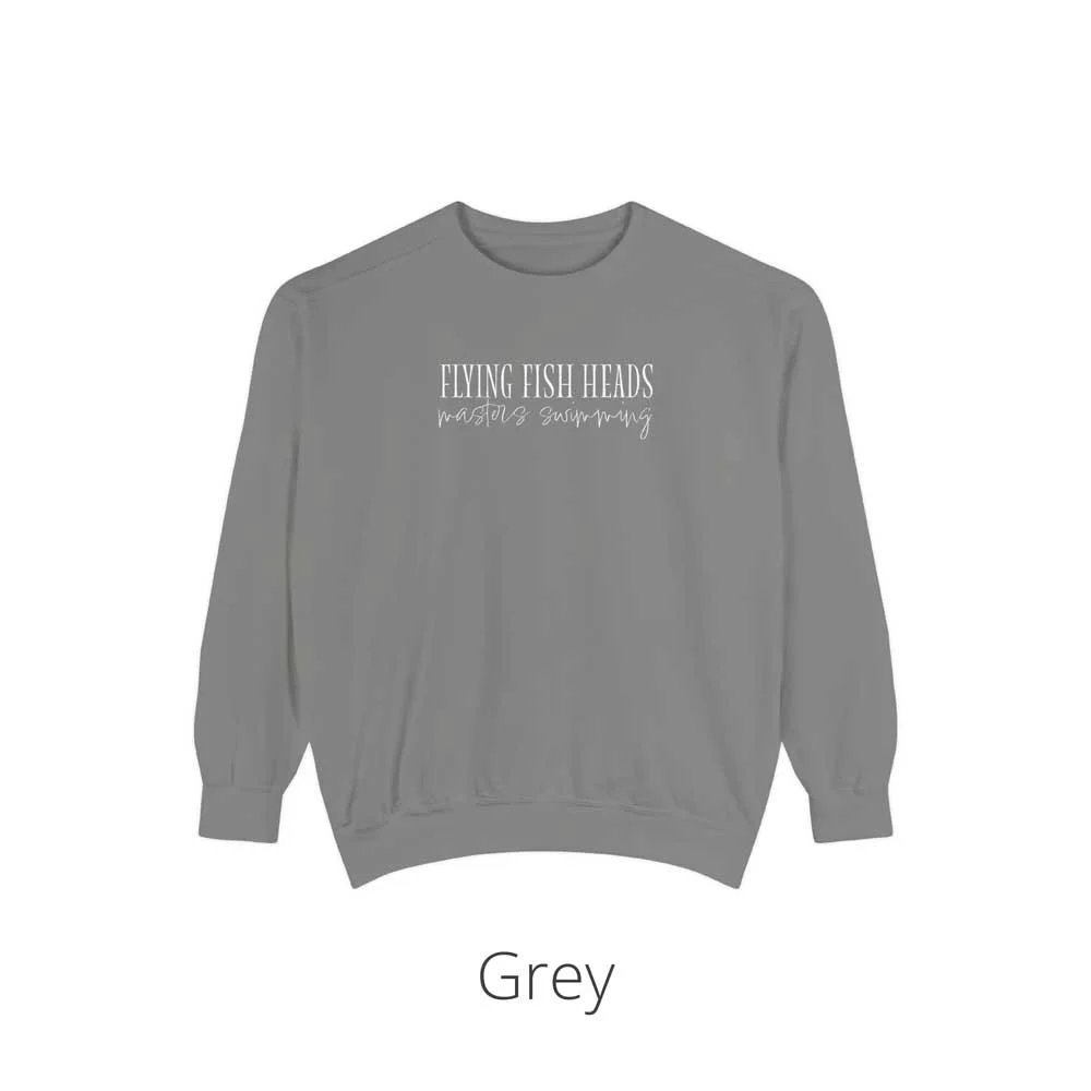 Grey Flying Fish Heads Masters Swimming Comfort Colors Crew, Front