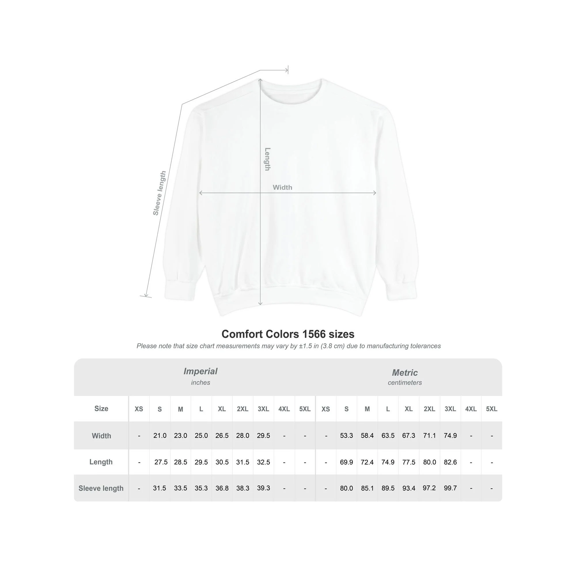 Comfort Colors Crew Size Chart