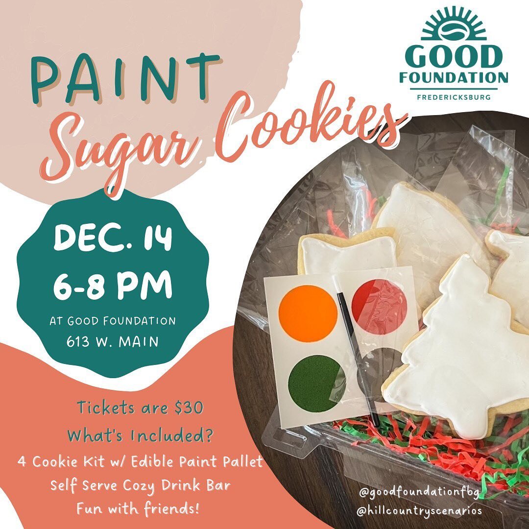 Christmas cookies with Caroline! 
Tag who you are bringing with you to share the holiday cheer. Space is limited to 12 so mark your calendars 🎄🥰🎄

#christmascookies #coffeeshop #holidaycheer #visitfbgtx #fbgtx #txhillcountry #yummy #shopsmall