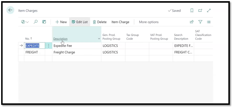 Creating item charges in Business Central