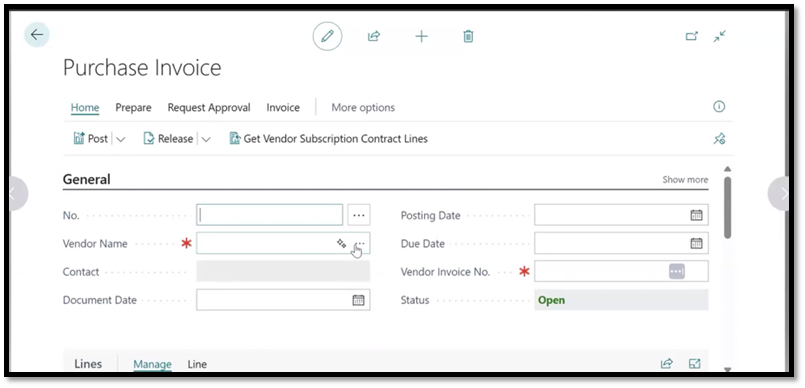 Purchase invoice in Business Central