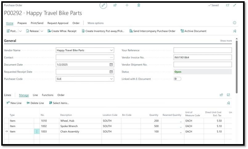 Adding a charge item to a purchase order