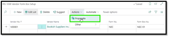 Propagating vendors for 1099s in Business Central