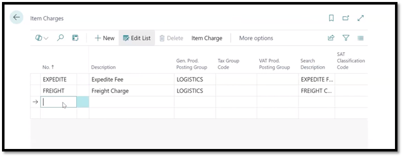 Item charges in Business Central
