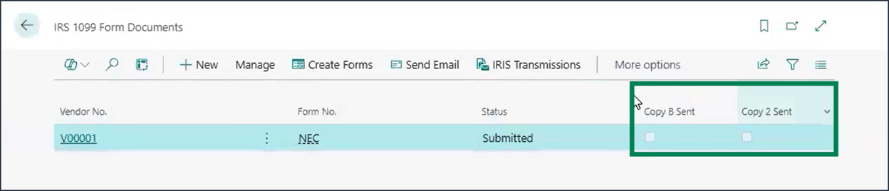 Emailing and printing IRS documents for 1099s in Business Central